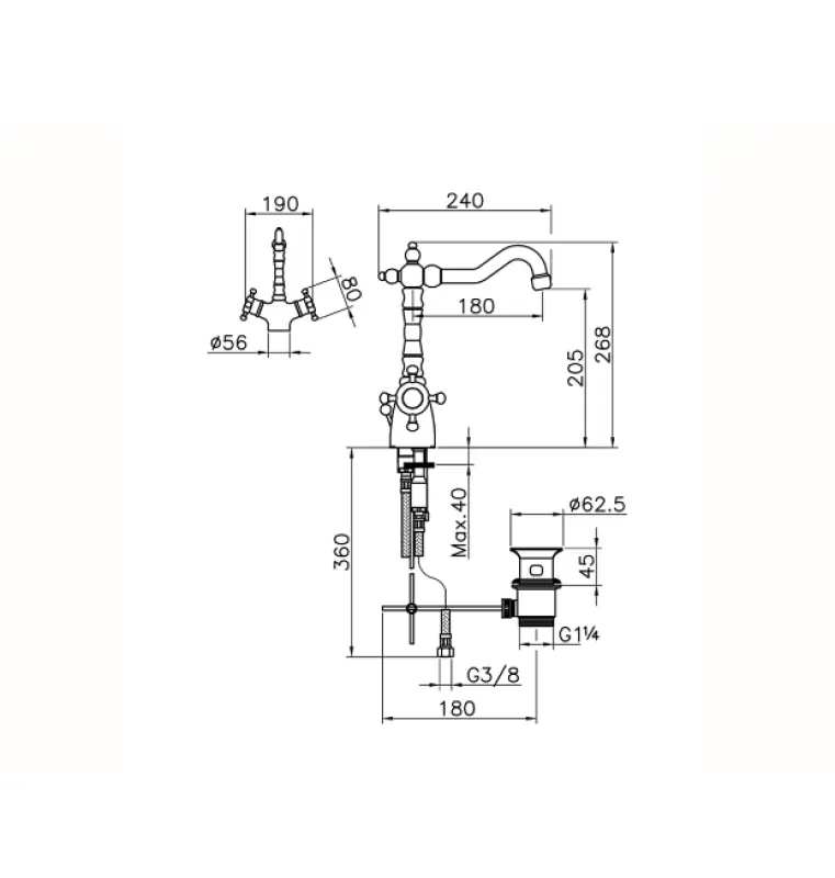 Huber Victorian Thermostat-Waschtischarmatur Chrom VTT5201021