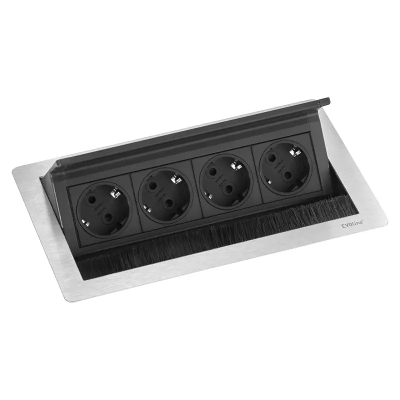 EVOline Fliptop 4 Einbau-Steckdose Erdung Typ E, Edelstahl